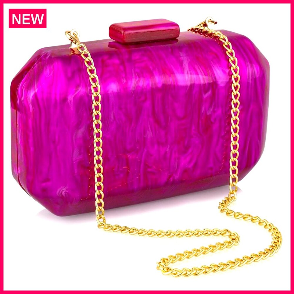 Acrylic Marble Evening Clutch With Detachable Chain, 8x2x5 Inches